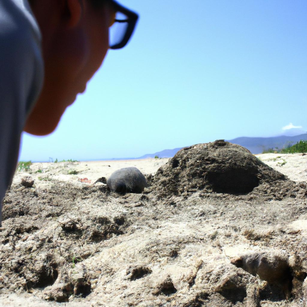 Person observing turtle nesting behavior