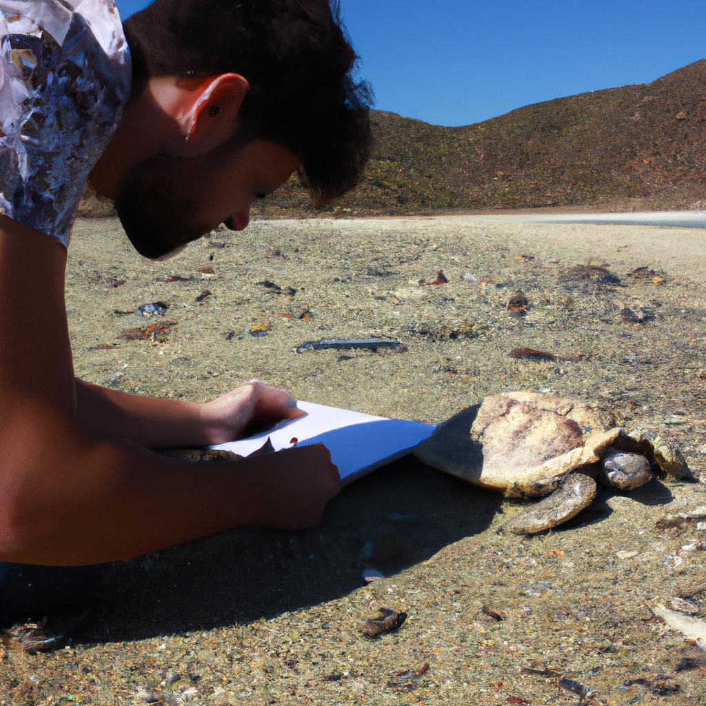 Person studying turtle habitat threats
