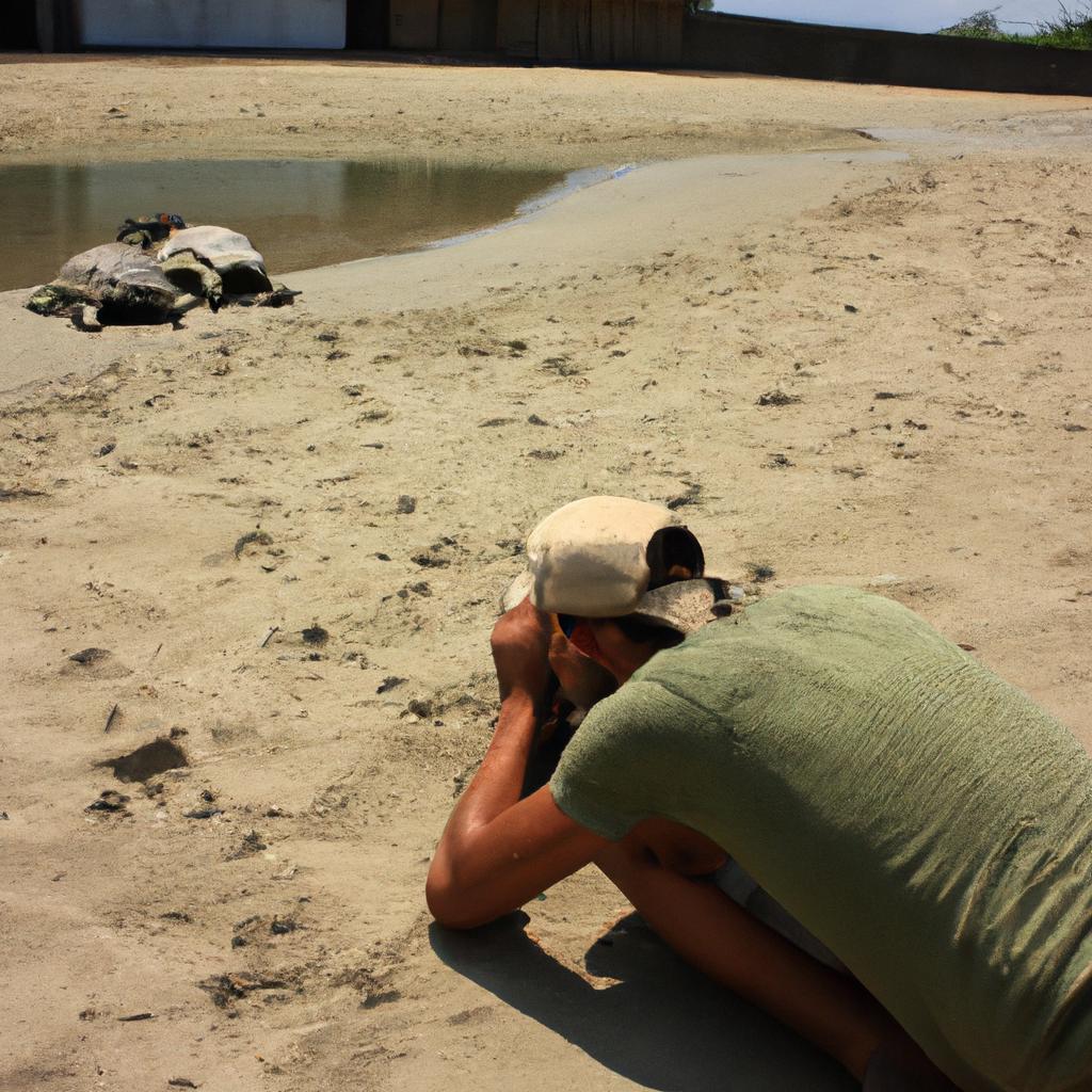 Person observing turtle mating behavior